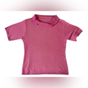 VINTAGE 90S SPARKLY PINK PREPPY BLOUSE COLLAR TOP MEDIUM WOMENS